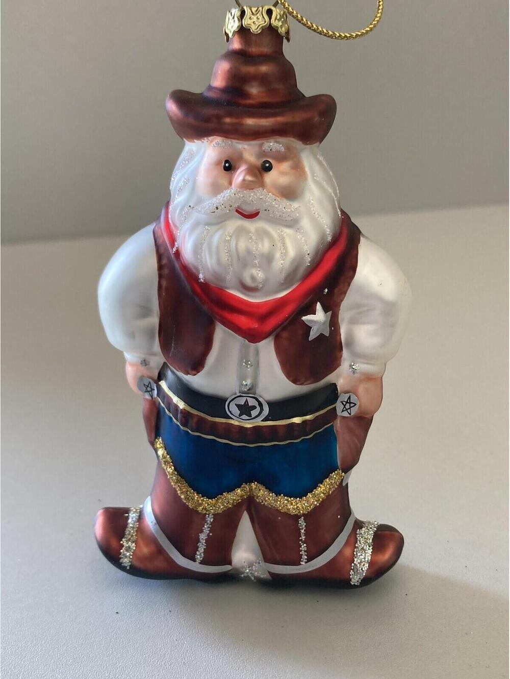 St. Nicholas Square Cities Western Santa Claus Blown Glass Ornament (4.5" H)
